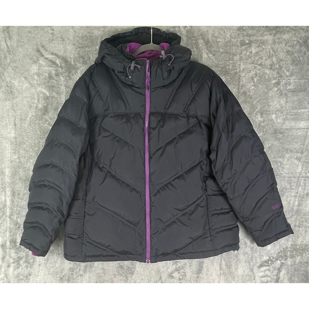 Cabela's Goose‎ Down Puffer Jacket Womens 2XL Black Very Good 650 Fill Hooded